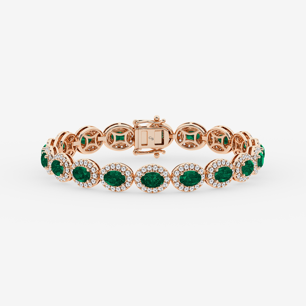 8 1/2 Oval Cut Created Emerald and Round Lab Grown Diamond Bracelet - 7 Inches